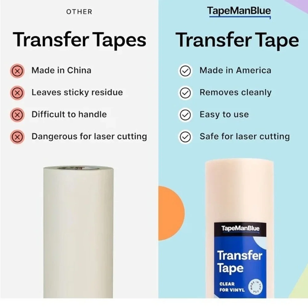 TapeManBlue Clear Transfer Tape for Vinyl 12in x 50ft Roll Medium Tack 5173 O3;4